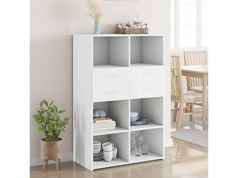 Buffet | Bahut | Meuble de rangement haut blanc 80x42,5x124 cm bois d'ingénierie