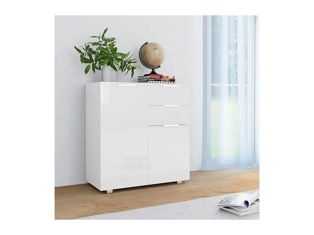 Buffet | Commode à tiroir | Meuble de rangement Blanc brillant 71 x 35 x 80 cm Bois d'ingénierie