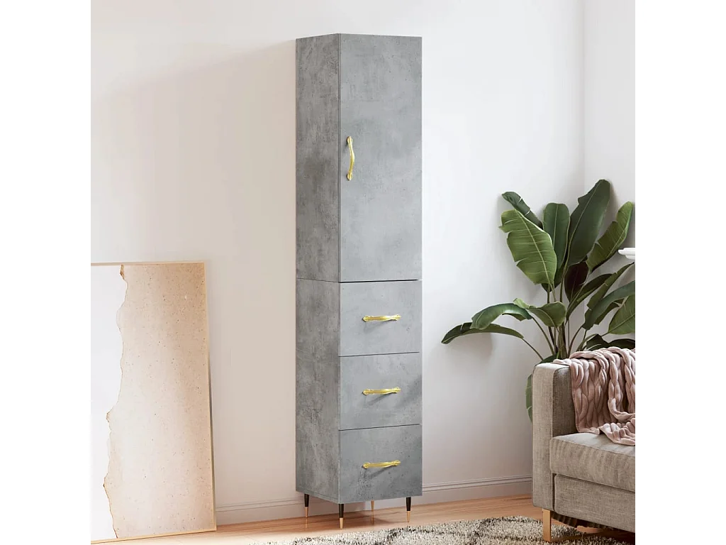 Credenza | Buffet | Armadio Grigio Cemento 34,5x34x180 cm in Legno Multistrato