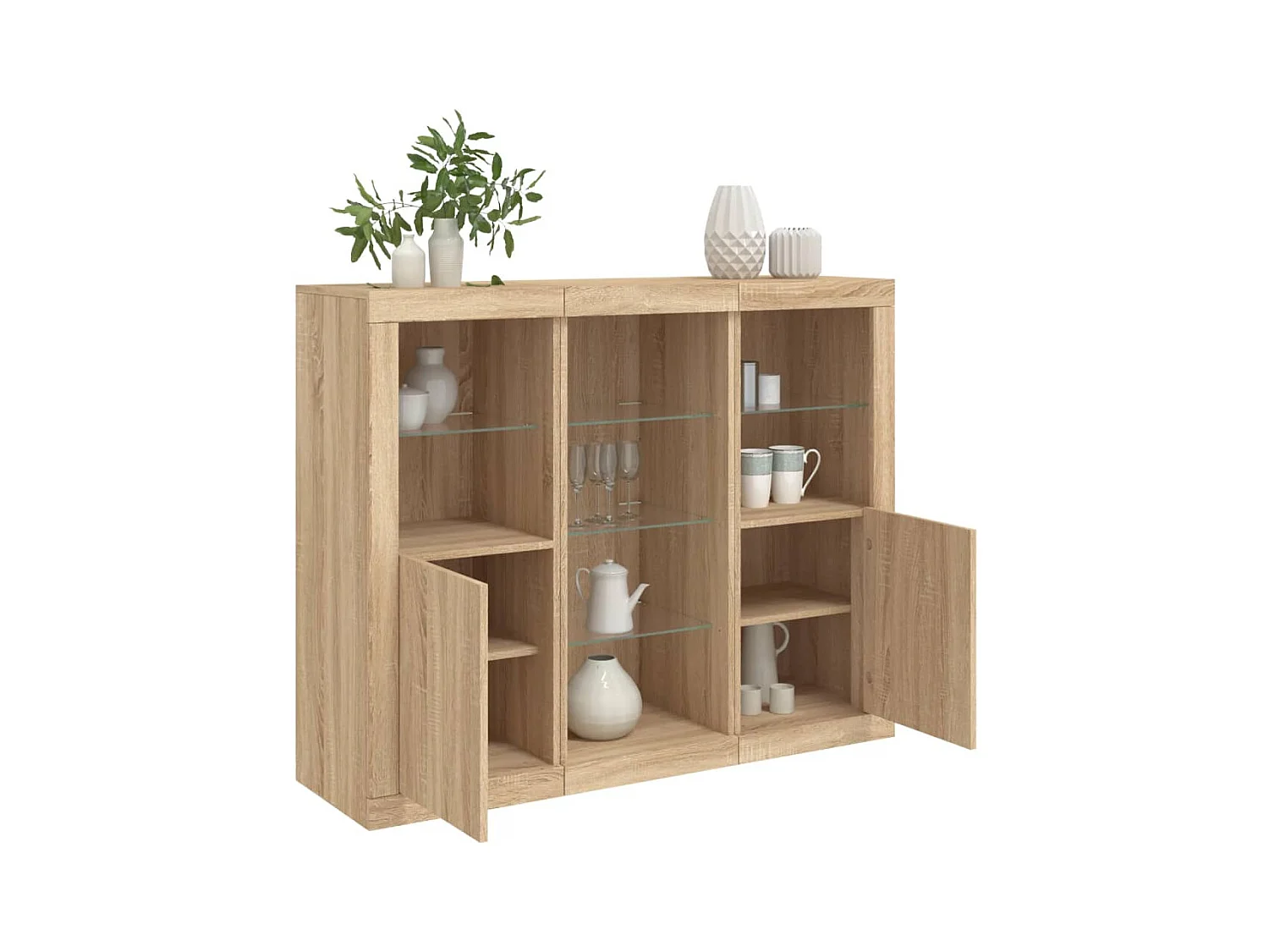 Credenze | Buffet | Armadi con Luci LED 3 pz Rovere Sonoma in Legno Multistrato