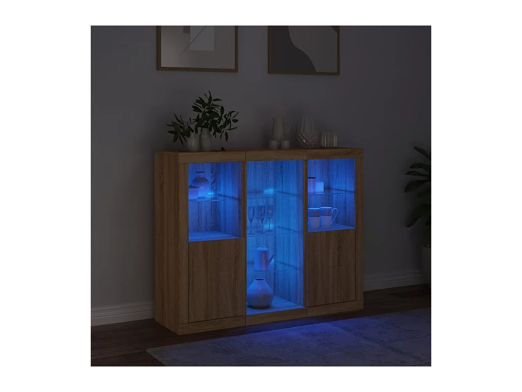 Credenze | Buffet | Armadi con Luci LED 3 pz Rovere Sonoma in Legno Multistrato
