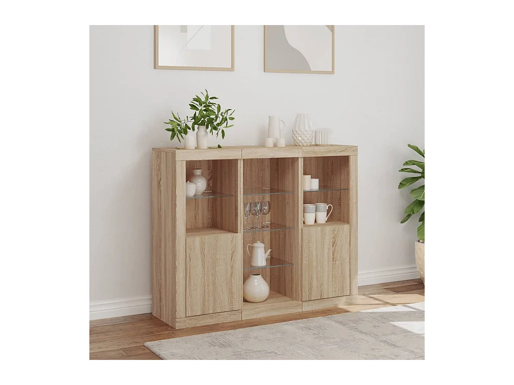 Credenze | Buffet | Armadi con Luci LED 3 pz Rovere Sonoma in Legno Multistrato