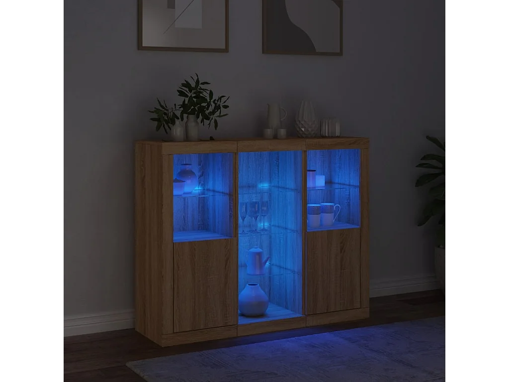 Credenze | Buffet | Armadi con Luci LED 3 pz Rovere Sonoma in Legno Multistrato