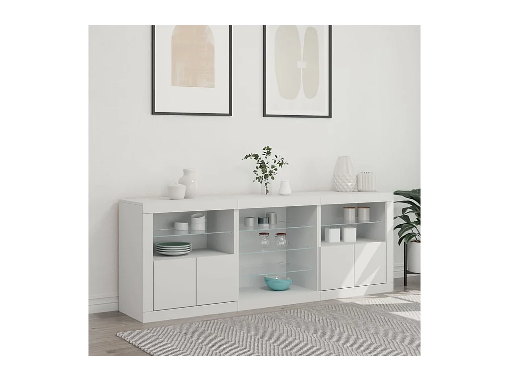Buffet | Bahut | Meuble de rangement avec lumières LED blanc 181,5x37x67 cm
