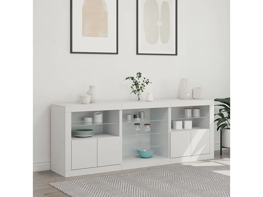 Buffet | Bahut | Meuble de rangement avec lumières LED blanc 181,5x37x67 cm