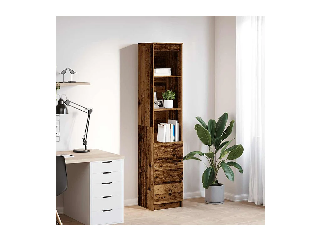 Buffet | Commode à tiroir | Meuble de rangement haut 37,5x35x180 cm vieux bois bois d'ingénierie