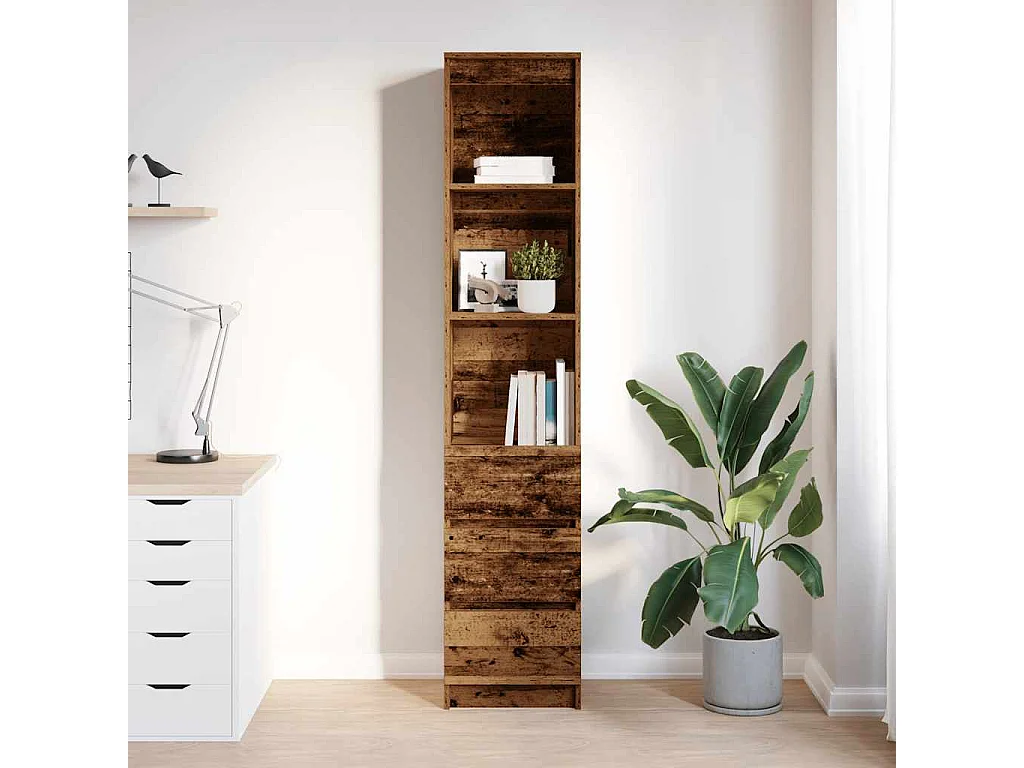 Buffet | Commode à tiroir | Meuble de rangement haut 37,5x35x180 cm vieux bois bois d'ingénierie