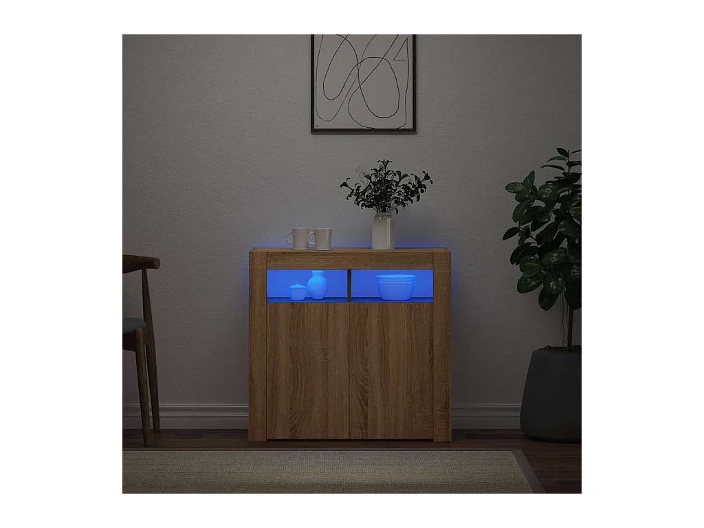 Buffet | Bahut | Meuble de rangement avec lumières LED chêne sonoma 80x35x75 cm