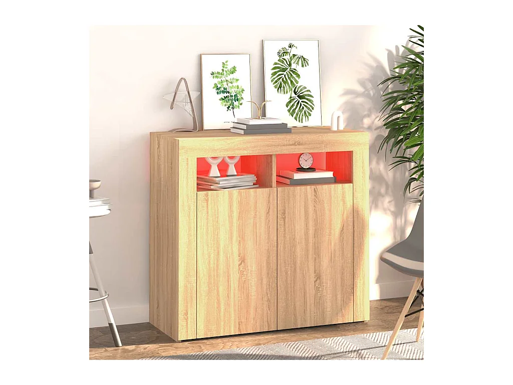 Buffet | Bahut | Meuble de rangement avec lumières LED chêne sonoma 80x35x75 cm
