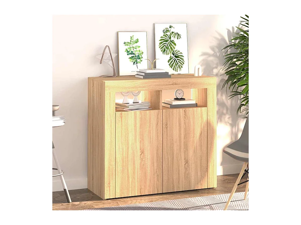 Buffet | Bahut | Meuble de rangement avec lumières LED chêne sonoma 80x35x75 cm