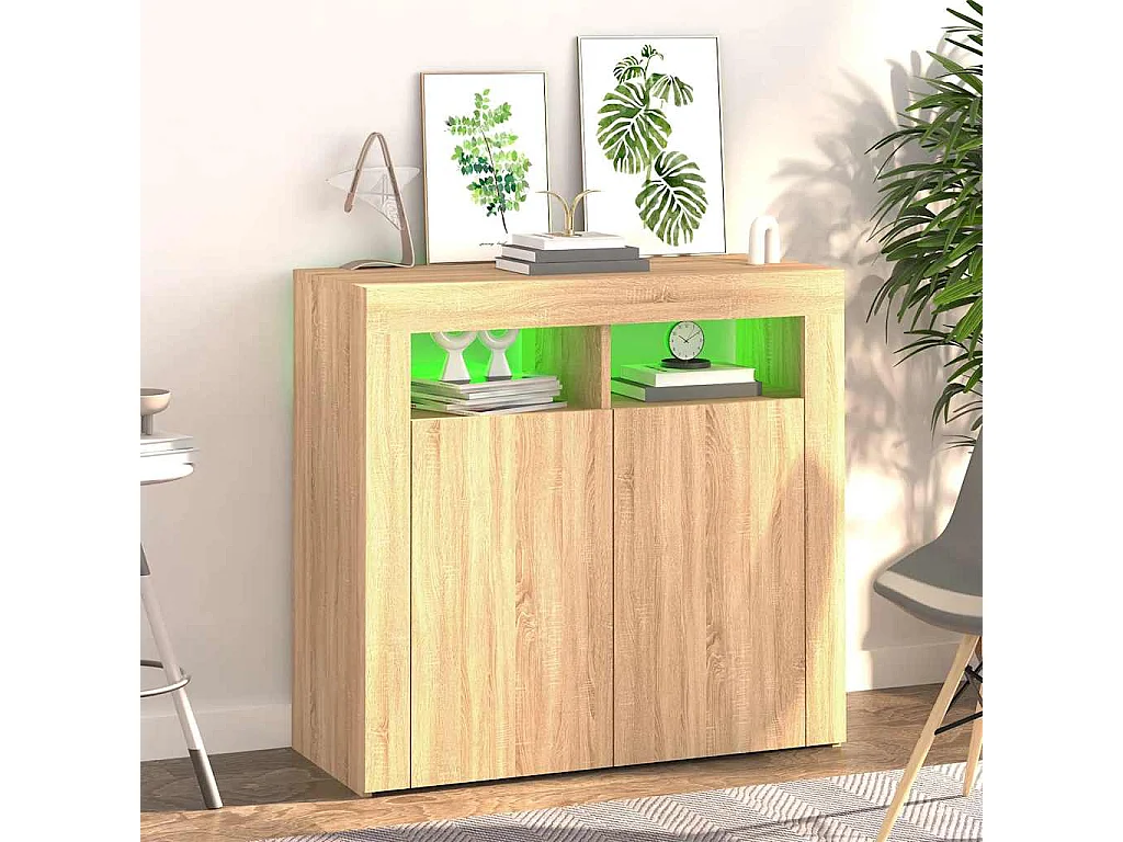 Buffet | Bahut | Meuble de rangement avec lumières LED chêne sonoma 80x35x75 cm