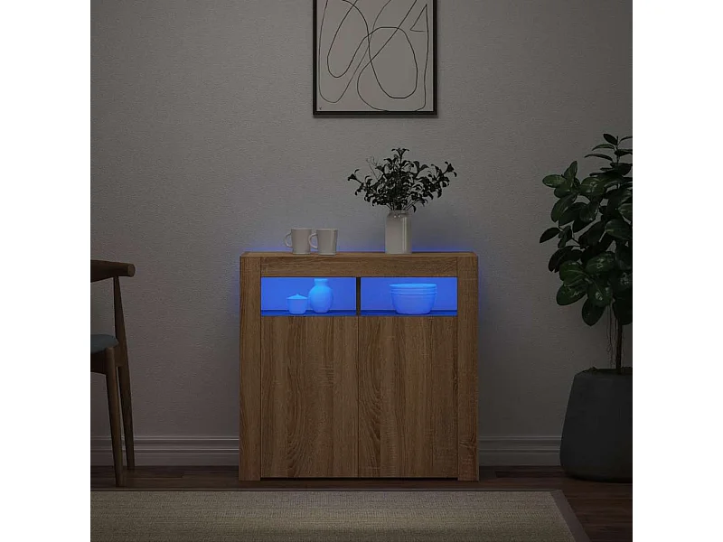 Buffet | Bahut | Meuble de rangement avec lumières LED chêne sonoma 80x35x75 cm