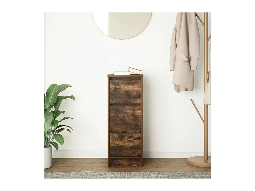 Buffet | Commode à tiroir | Meuble de rangement chêne fumé 29,5x34x76 cm bois d'ingénierie