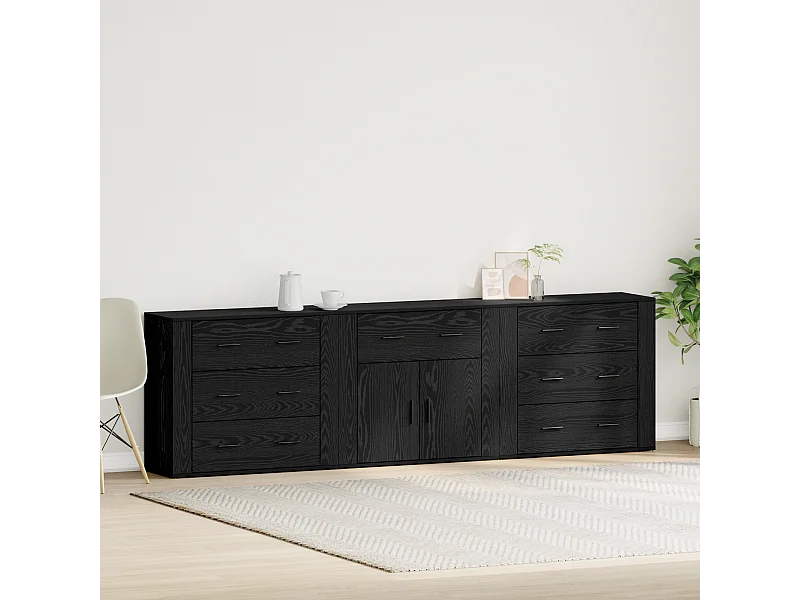 Buffets | Bahuts | Meuble de rangement 3 pcs Chêne Noir Bois d'ingénierie