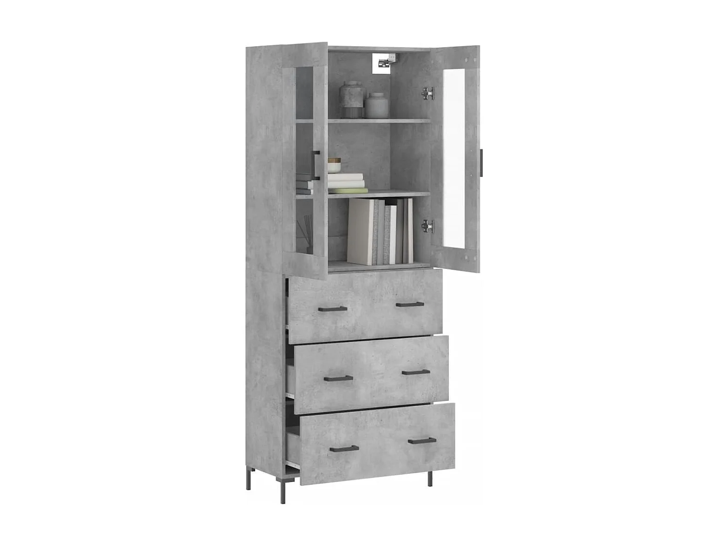 Buffet | Bahut | Meuble de rangement haut Gris béton 69,5x34x180 cm Bois d'ingénierie