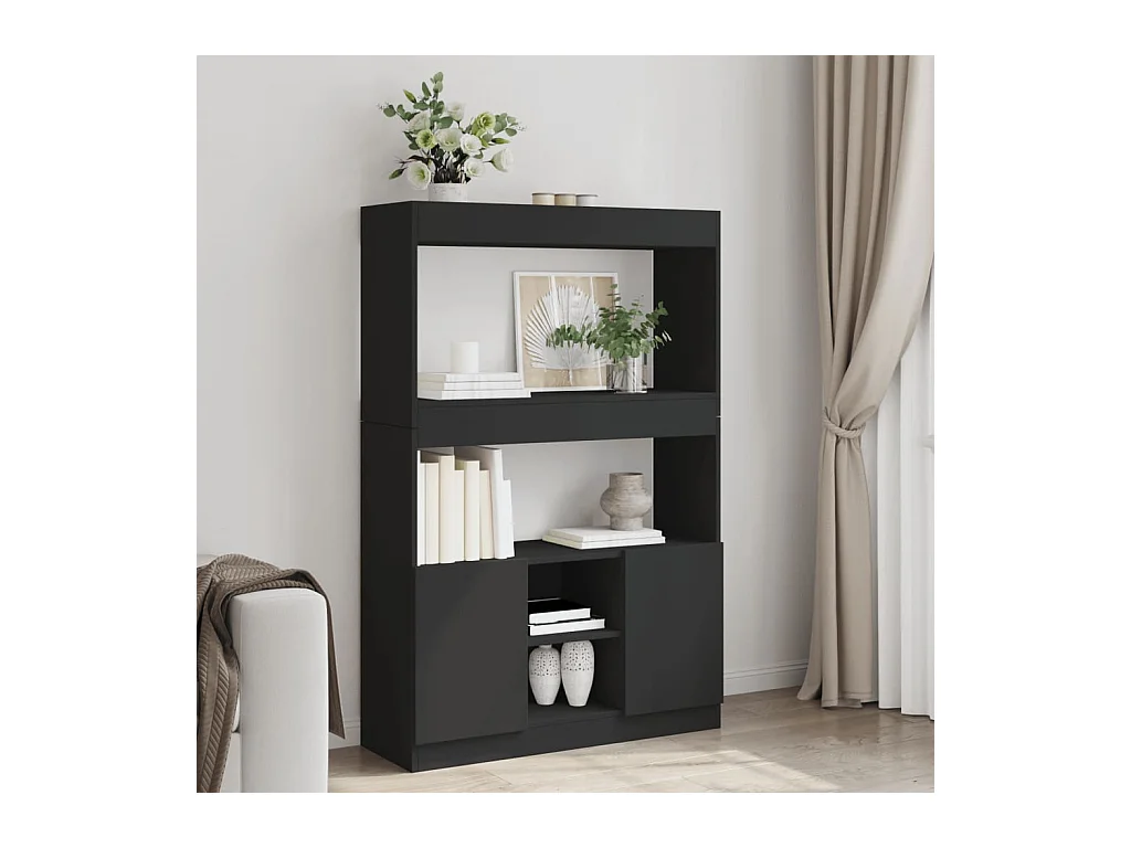 Credenza | Buffet | Armadio Nera 92x33x140 cm in Legno Multistrato