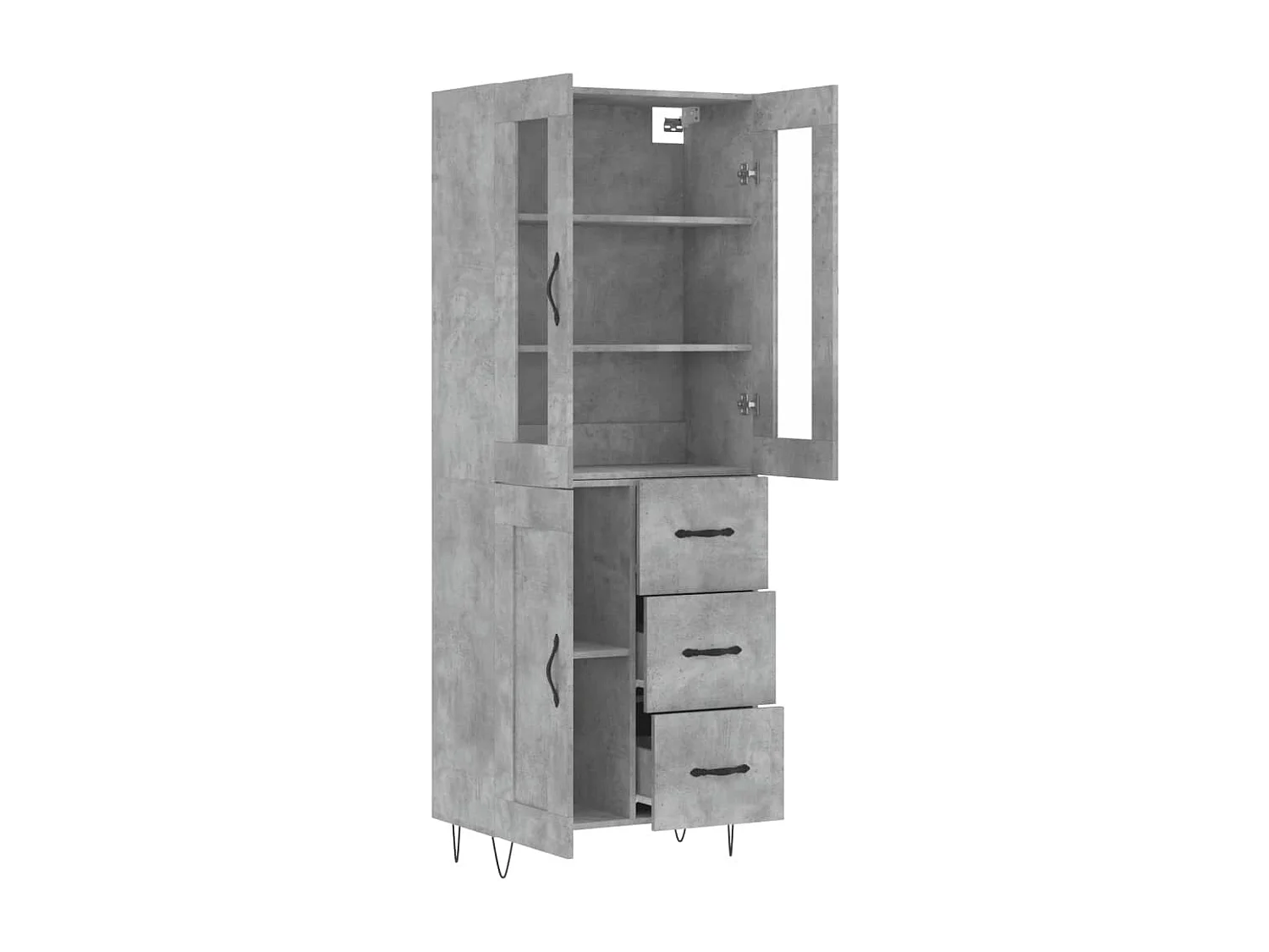 Buffet | Bahut | Meuble de rangement haut Gris béton 69,5x34x180 cm Bois d'ingénierie