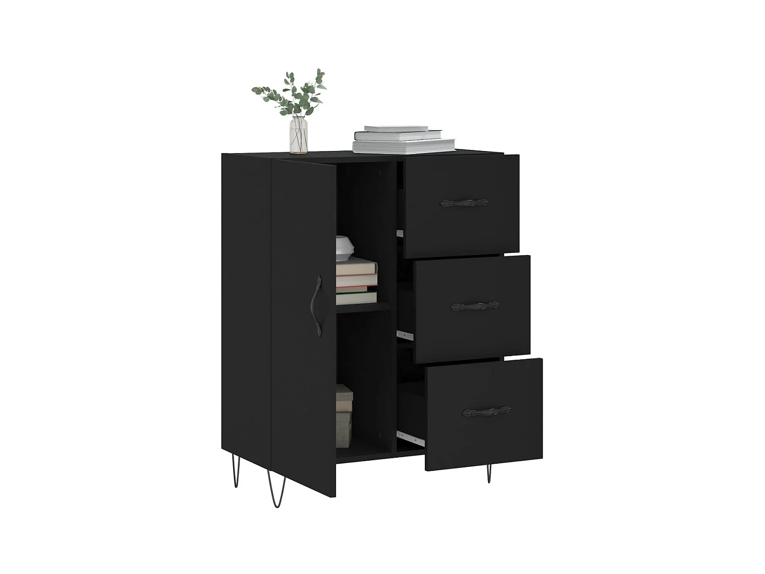Credenza | Buffet | Armadio Nera 69,5x34x90 cm in Legno Multistrato
