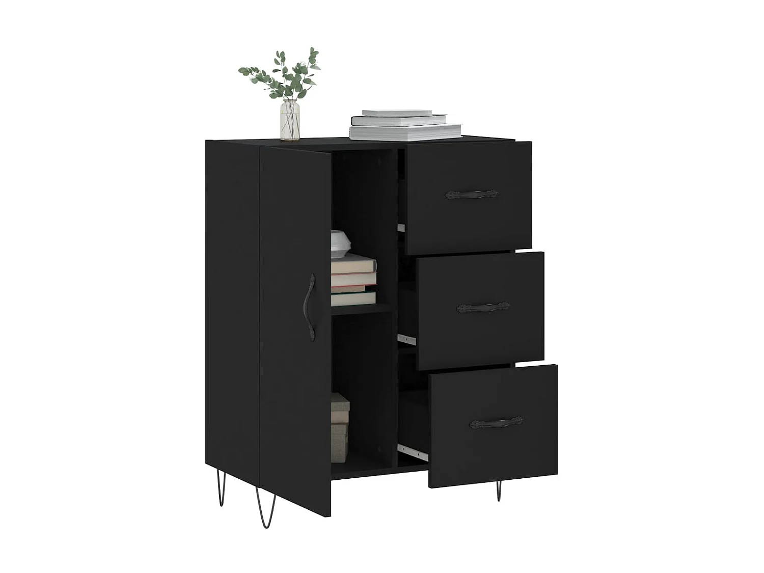 Buffet | Bahut | Meuble de rangement noir 69,5x34x90 cm bois d'ingénierie