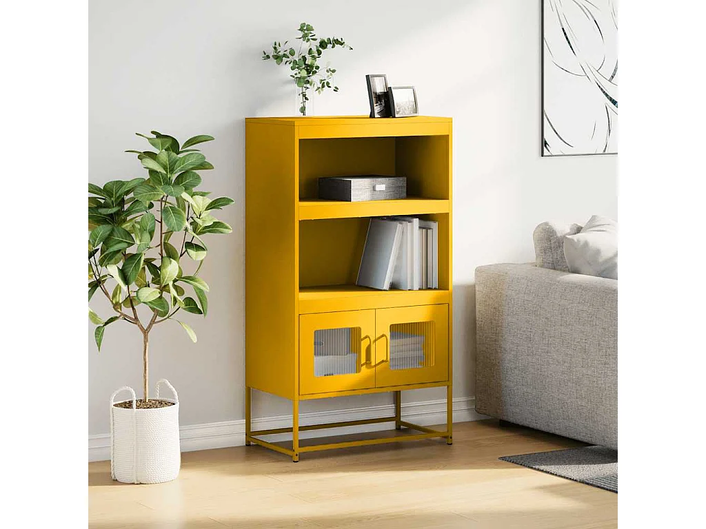 Credenza | Buffet | Armadio Giallo Senape 68x39x123 cm in Acciaio