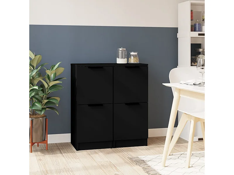 Buffets | Bahuts | Meuble de rangement 2 pcs noir 30x30x70 cm bois d'ingénierie