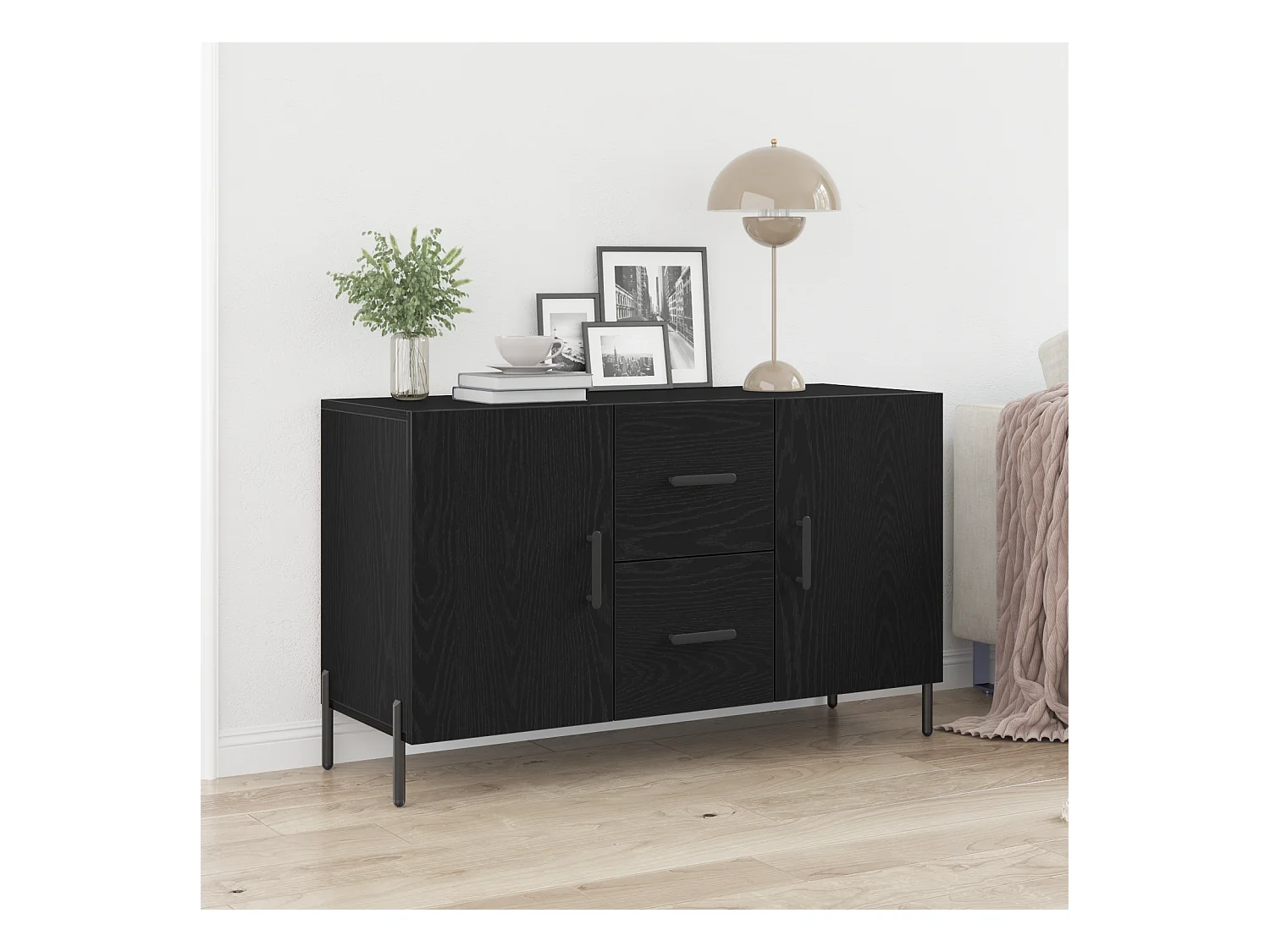 Sideboard | Credenza | Armadio Nero Rovere 100x36x60 cm Legno ingegnerizzato