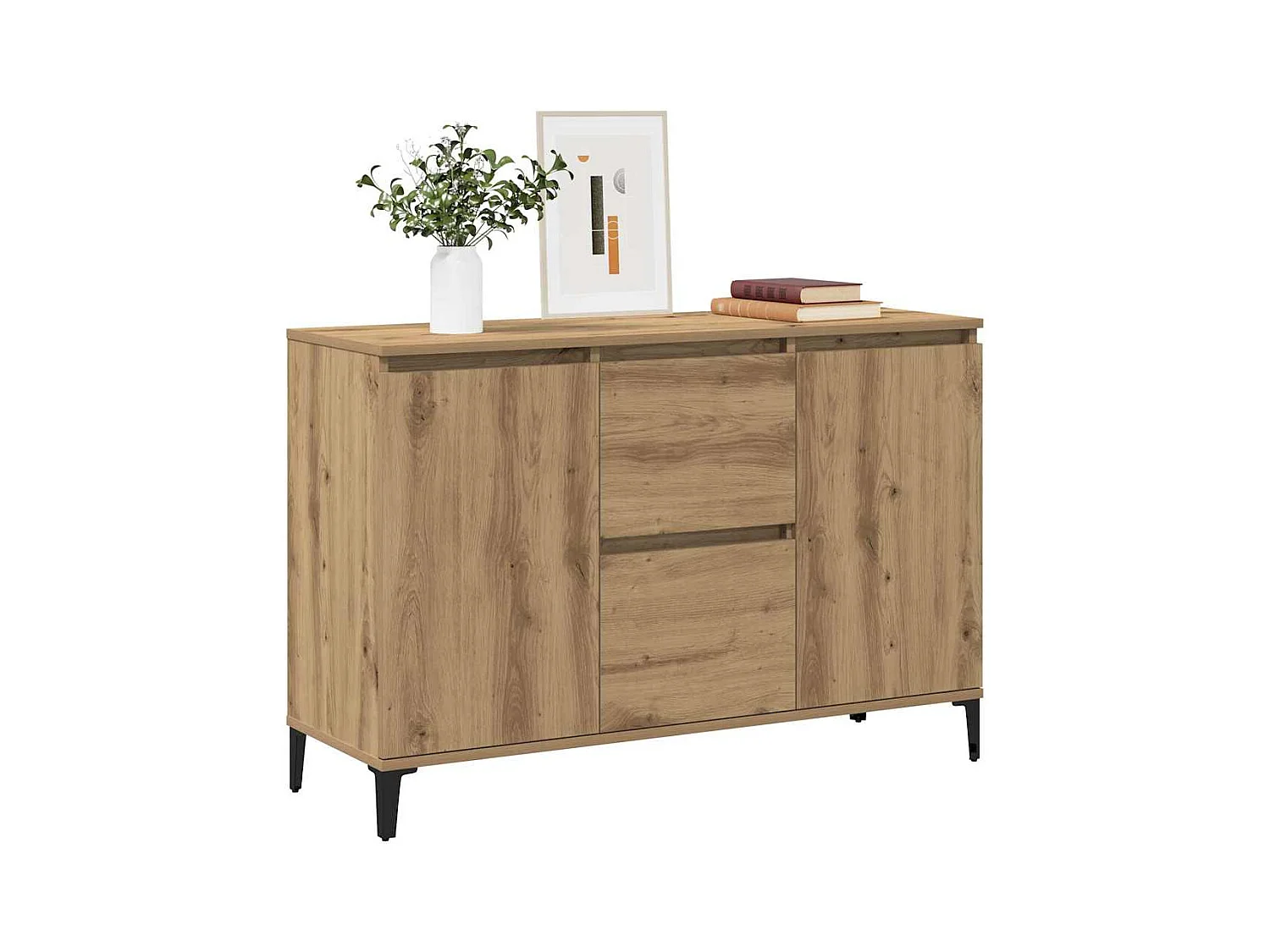 Buffet | Bahut | Meuble de rangement chêne artisanal 102x35x70 cm bois d'ingénierie