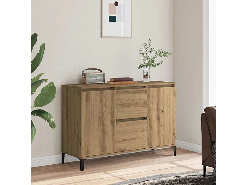 Buffet | Bahut | Meuble de rangement chêne artisanal 102x35x70 cm bois d'ingénierie