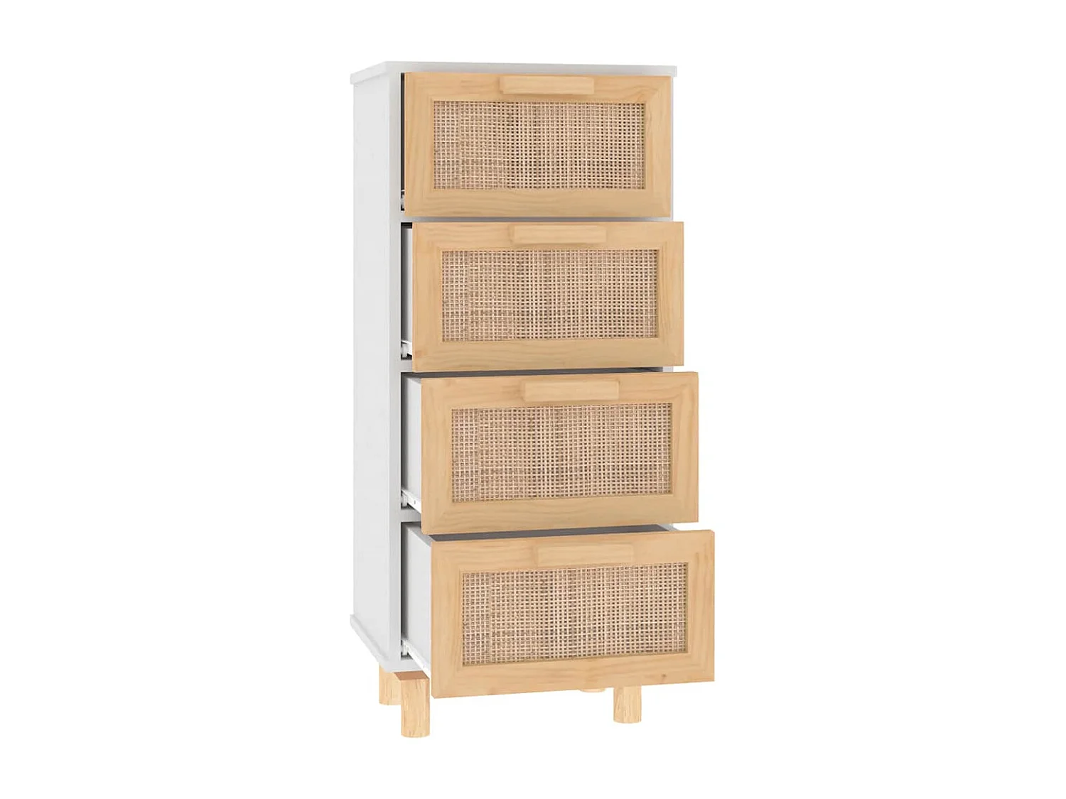 Credenza | Buffet | Armadio Bianca 40x30x90cm Legno Massello Pino Rattan Naturale