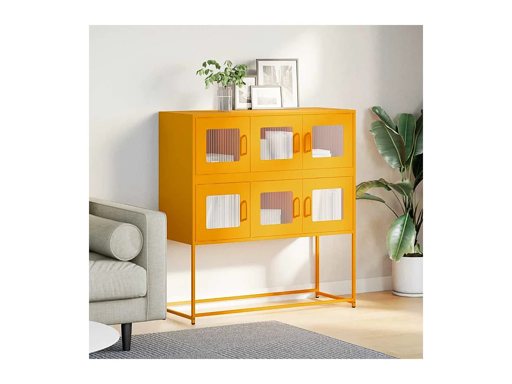 Buffet | Bahut | Meuble de rangement jaune moutarde 100,5x39x107 cm acier laminé à froid