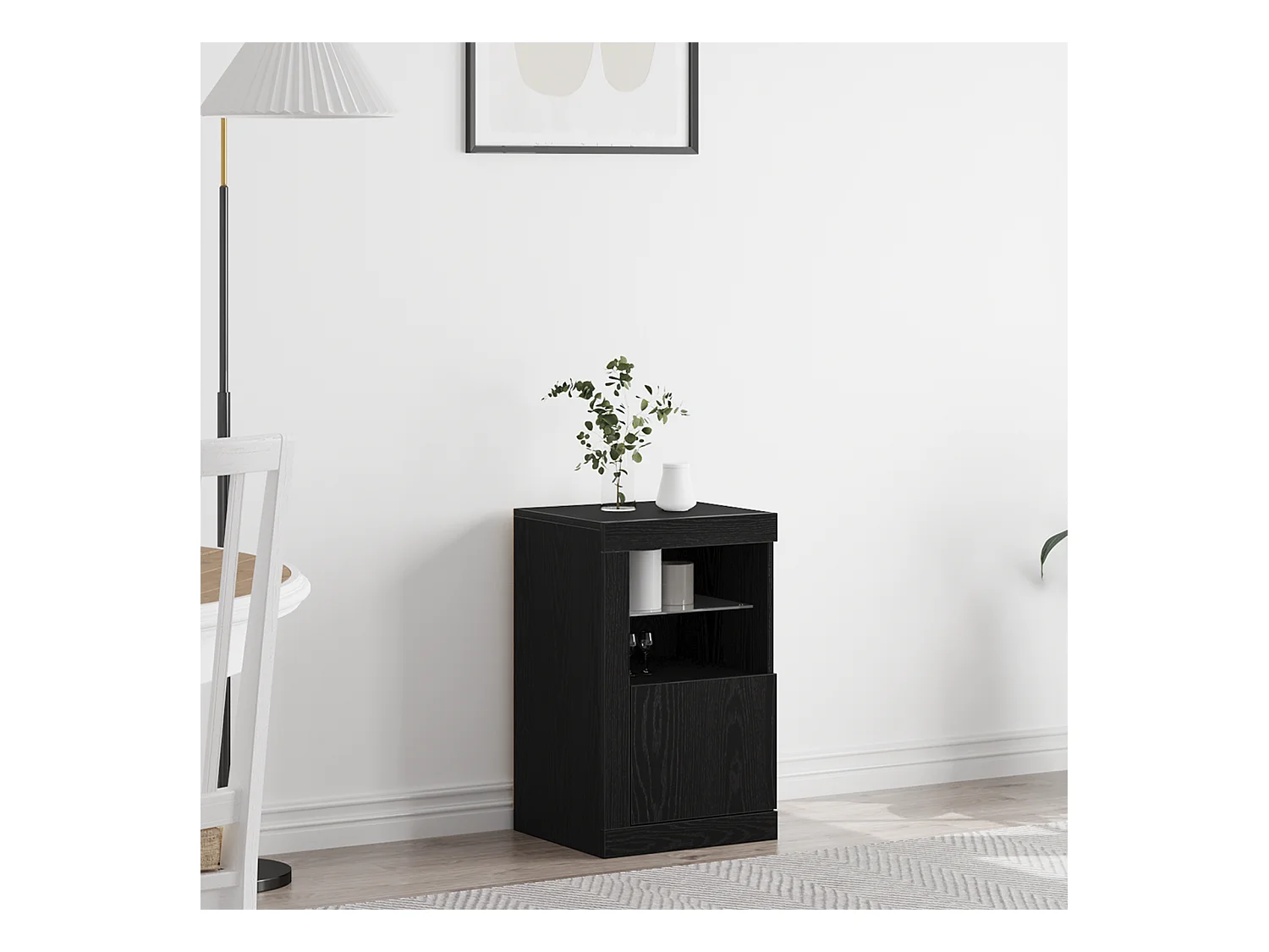 Sideboard | Credenza | Armadio con Luci LED Rovere Nero 41x37x67 cm