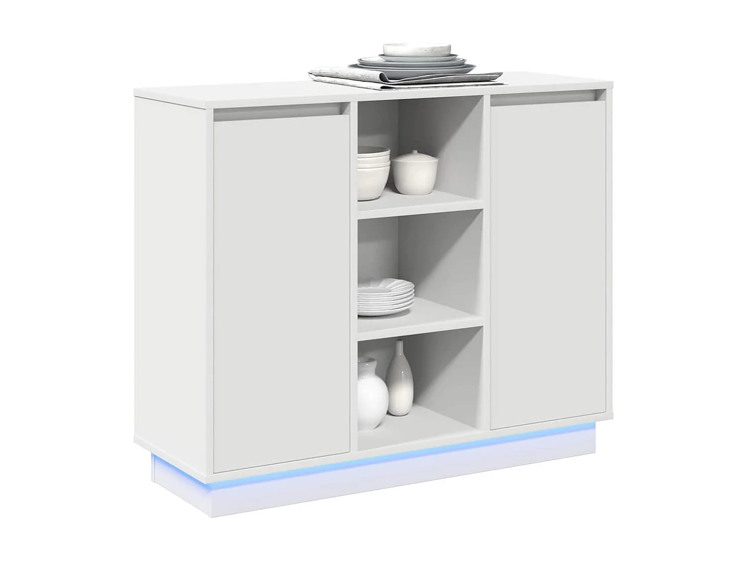 Buffet | Bahut | Meuble de rangement avec LED Blanc 90x32x75 cm Bois d'ingénierie