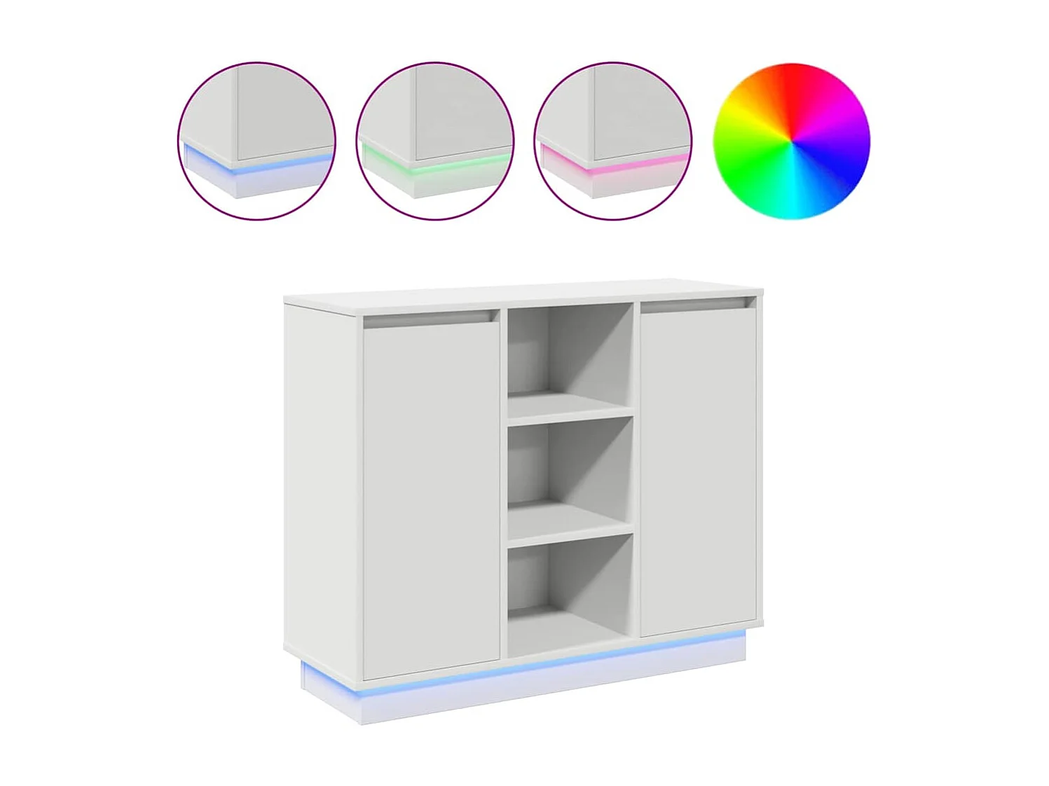 Buffet | Bahut | Meuble de rangement avec LED Blanc 90x32x75 cm Bois d'ingénierie