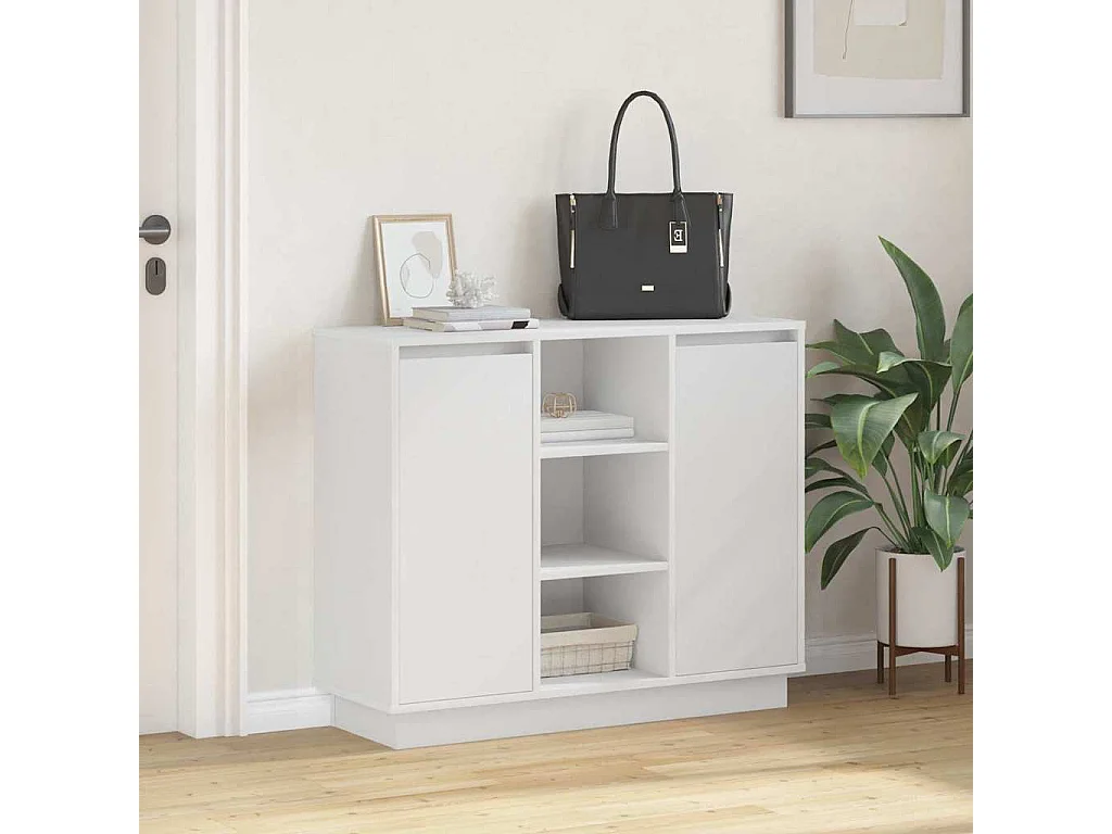 Buffet | Bahut | Meuble de rangement avec LED Blanc 90x32x75 cm Bois d'ingénierie