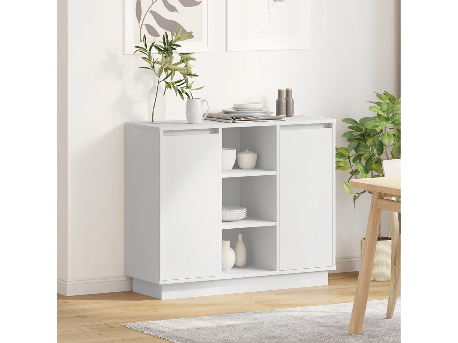 Buffet | Bahut | Meuble de rangement avec LED Blanc 90x32x75 cm Bois d'ingénierie