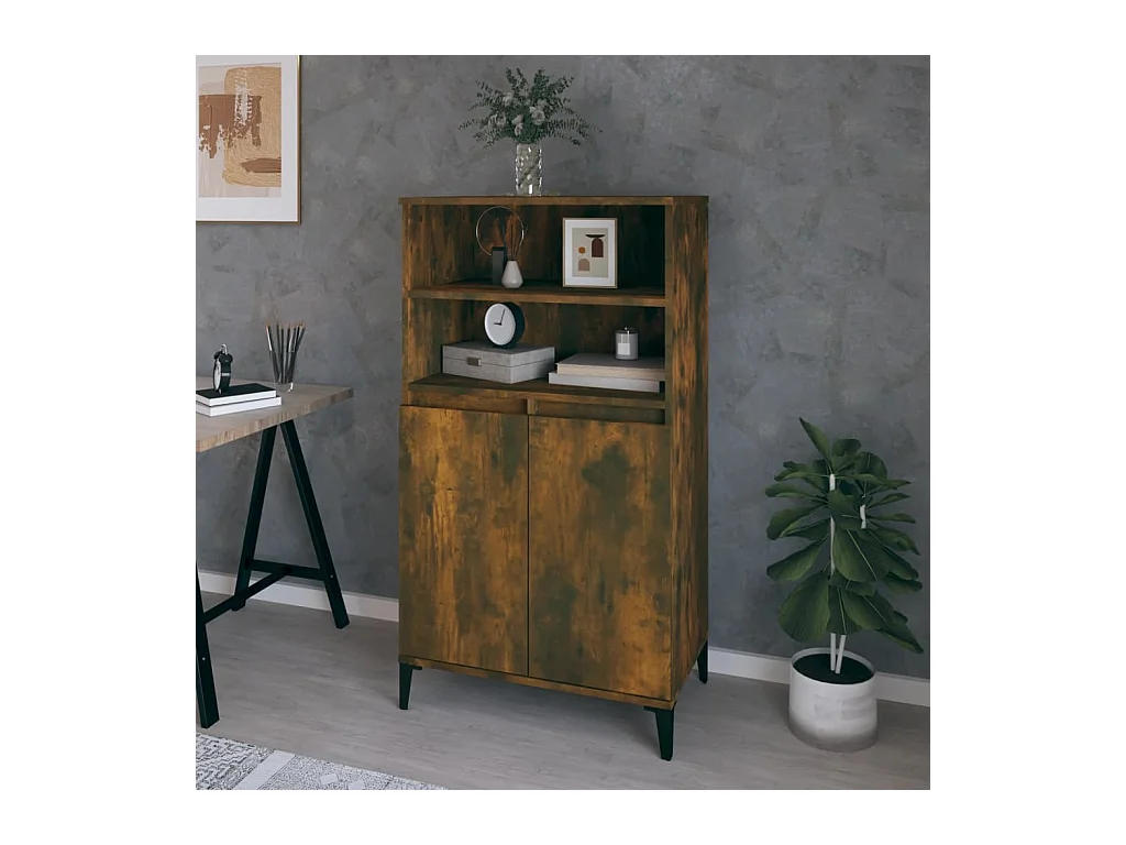 Buffet | Bahut | Meuble de rangement haut Chêne fumé 60x36x110 cm Bois d'ingénierie