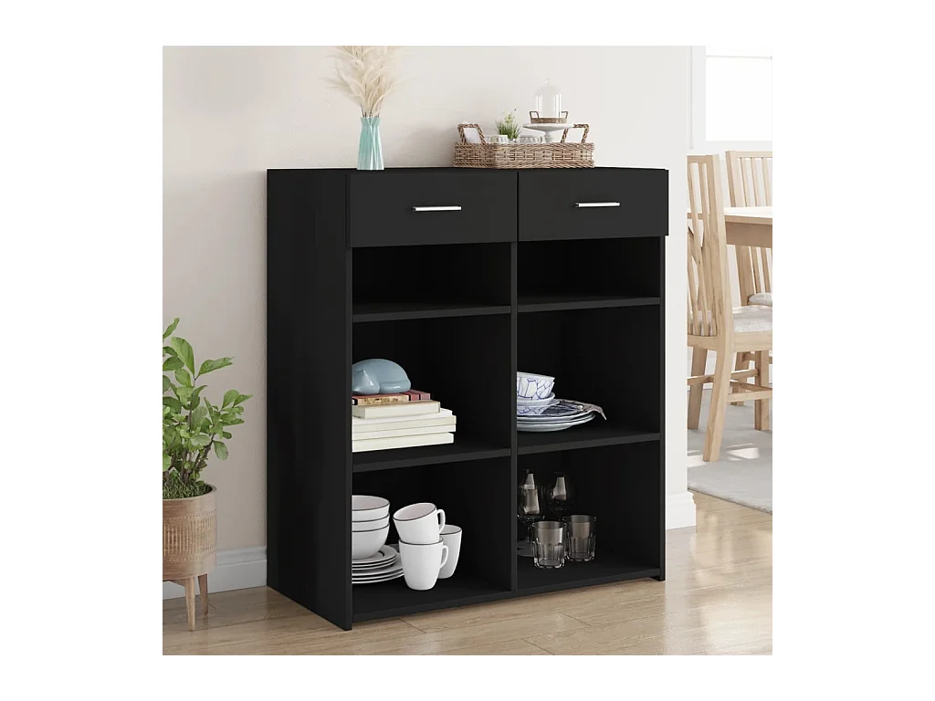Buffet | Bahut | Meuble de rangement noir 80x42,5x93 cm bois d'ingénierie