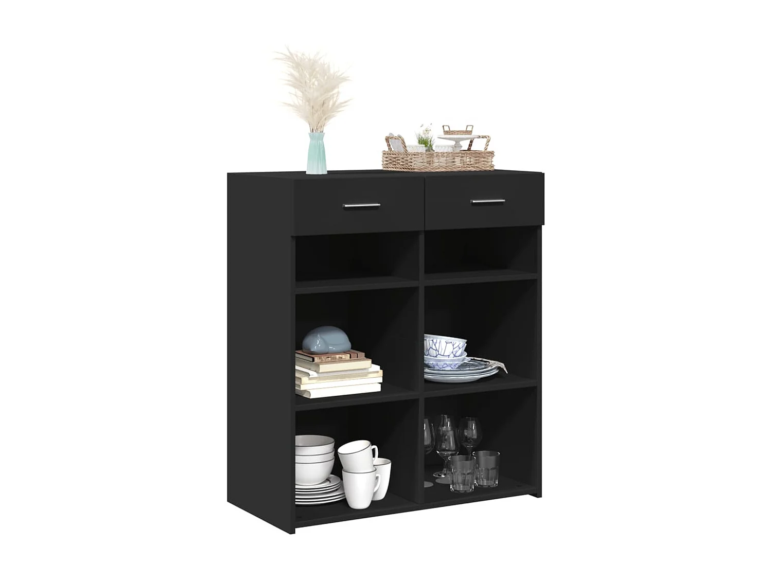 Buffet | Bahut | Meuble de rangement noir 80x42,5x93 cm bois d'ingénierie