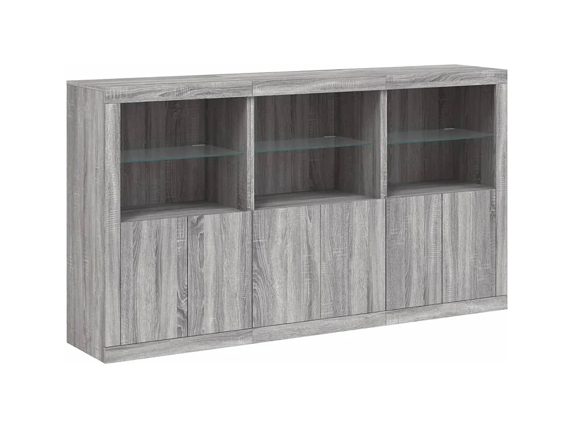 Buffet | Bahut | Meuble de rangement avec lumières LED sonoma gris 181,5x37x100 cm