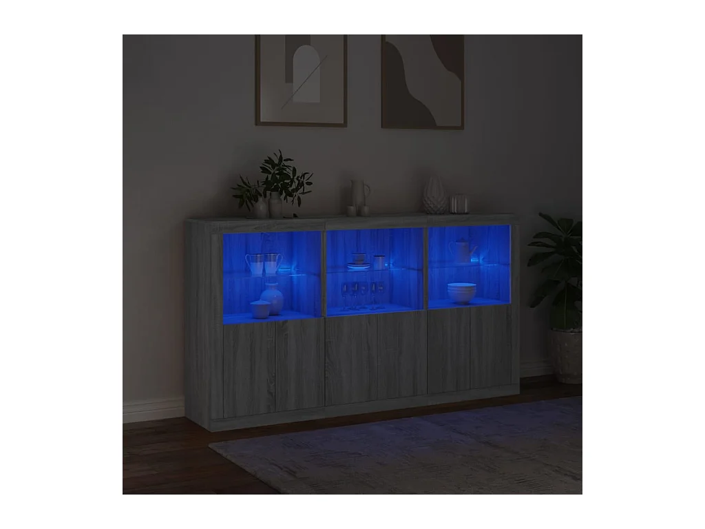 Buffet | Bahut | Meuble de rangement avec lumières LED sonoma gris 181,5x37x100 cm