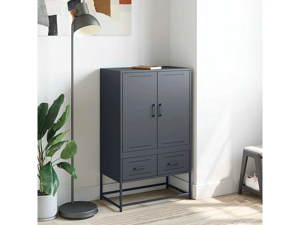 Buffet | Commode à tiroir | Meuble de rangement haut anthracite 68x39x111,5 cm acier