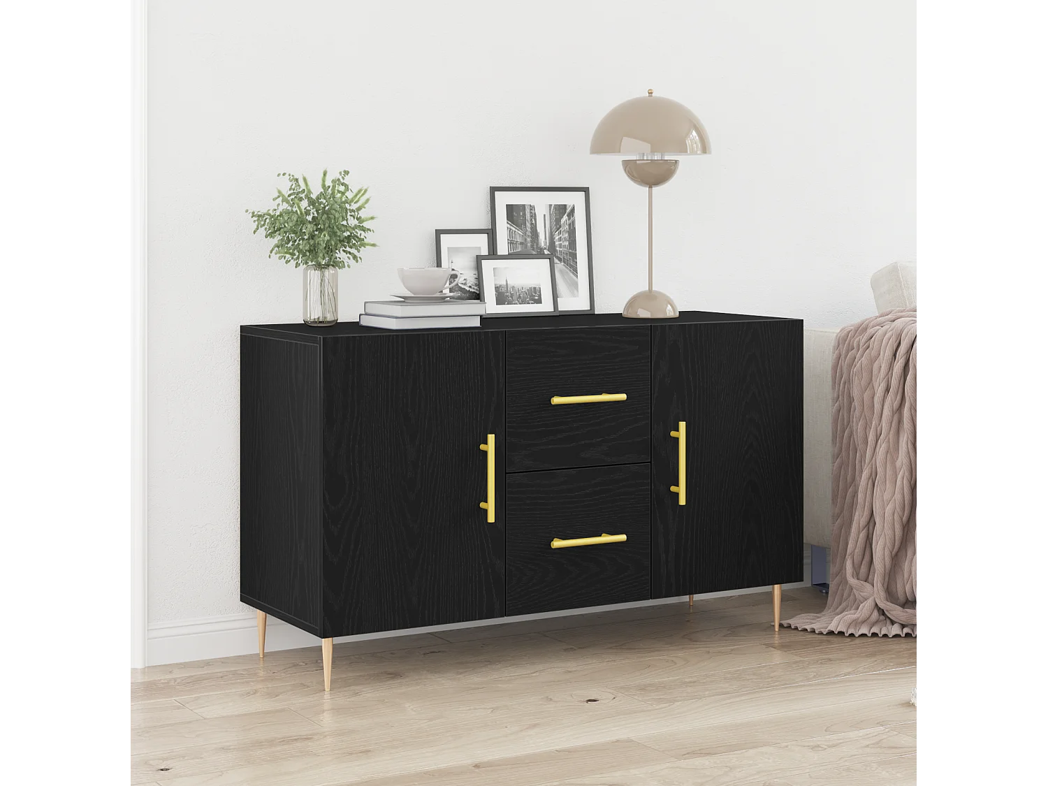 Buffet | Bahut | Meuble de rangement en Chêne Noir 100x36x60 cm en Bois d'Ingénierie
