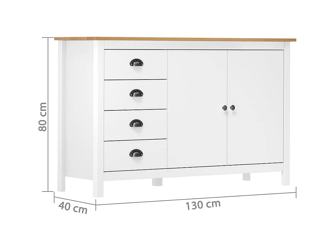 Buffet | Commode à tiroir | Meuble de rangement Hill Blanc 130x40x80 cm Bois de pin solide