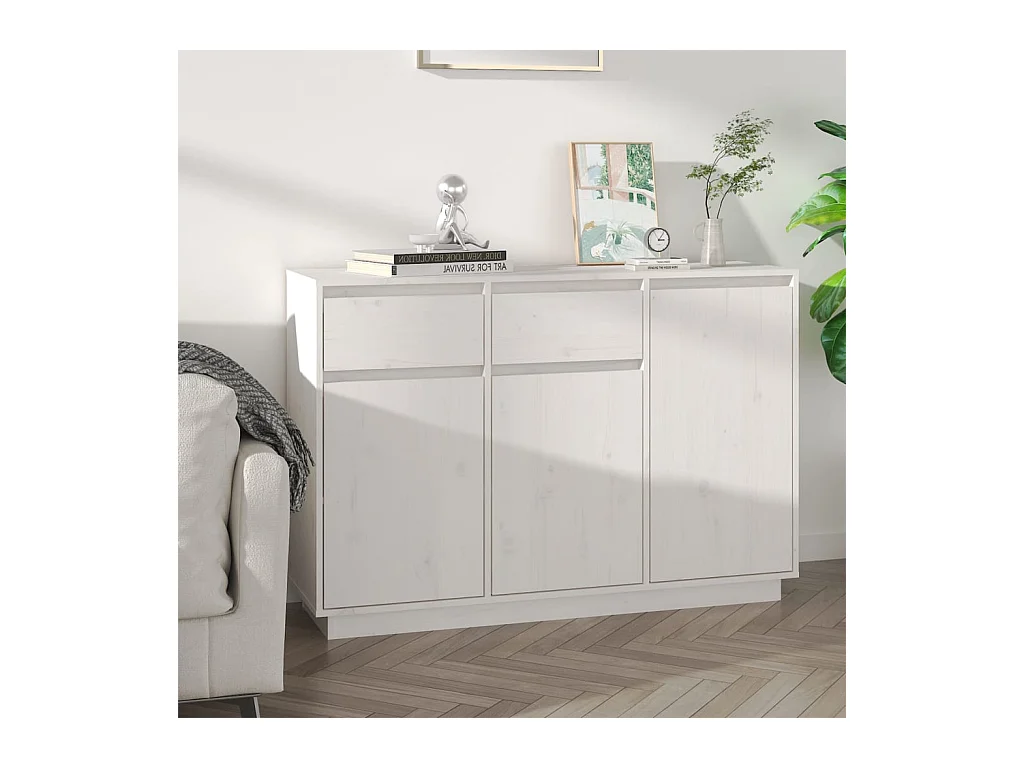 Credenza | Buffet | Armadio Bianca 110x34x75 cm in Legno Massello di Pino