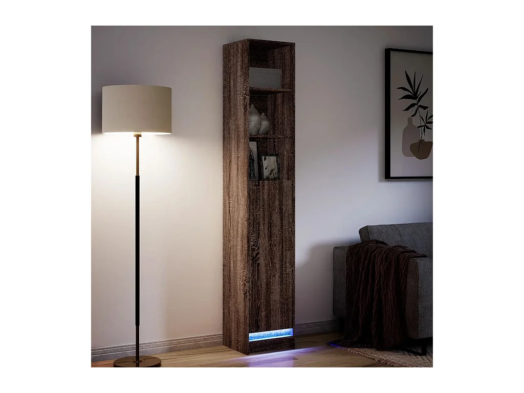 Credenza | Buffet | Armadio con LED Rovere Marrone 36x32,5x200cm Legno Multistrato