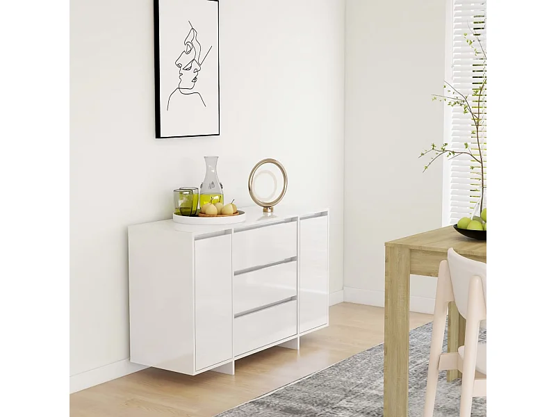 Buffet | Bahut | Meuble de rangement et 3 tiroirs Blanc brillant 120x41x75 cm Bois ingénierie