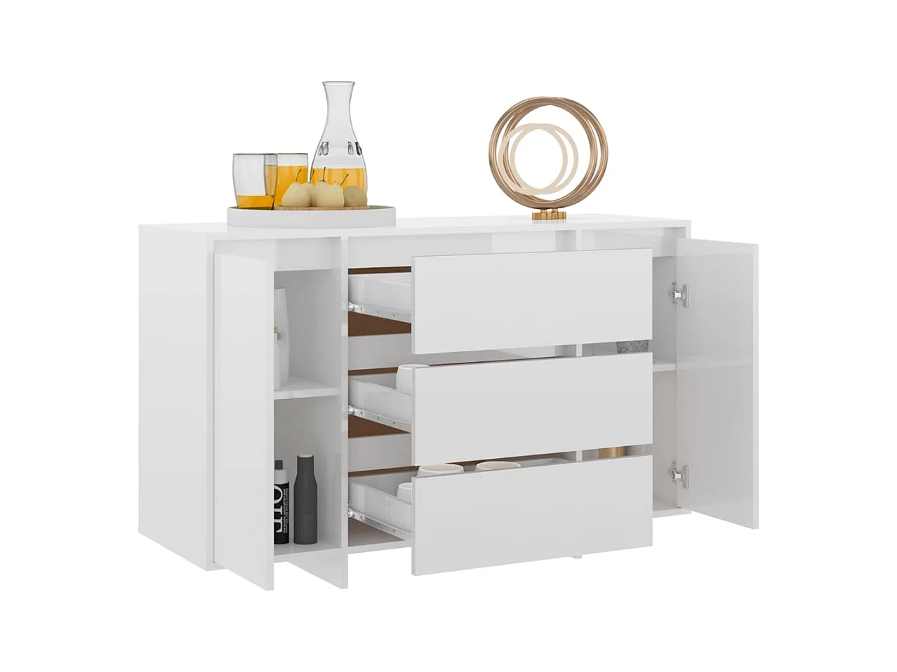 Buffet | Bahut | Meuble de rangement et 3 tiroirs Blanc brillant 120x41x75 cm Bois ingénierie