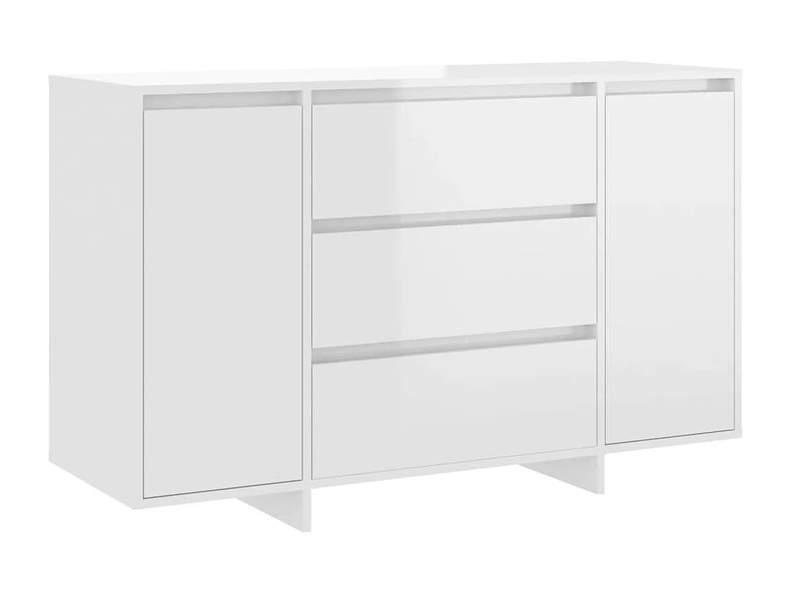Buffet | Bahut | Meuble de rangement et 3 tiroirs Blanc brillant 120x41x75 cm Bois ingénierie