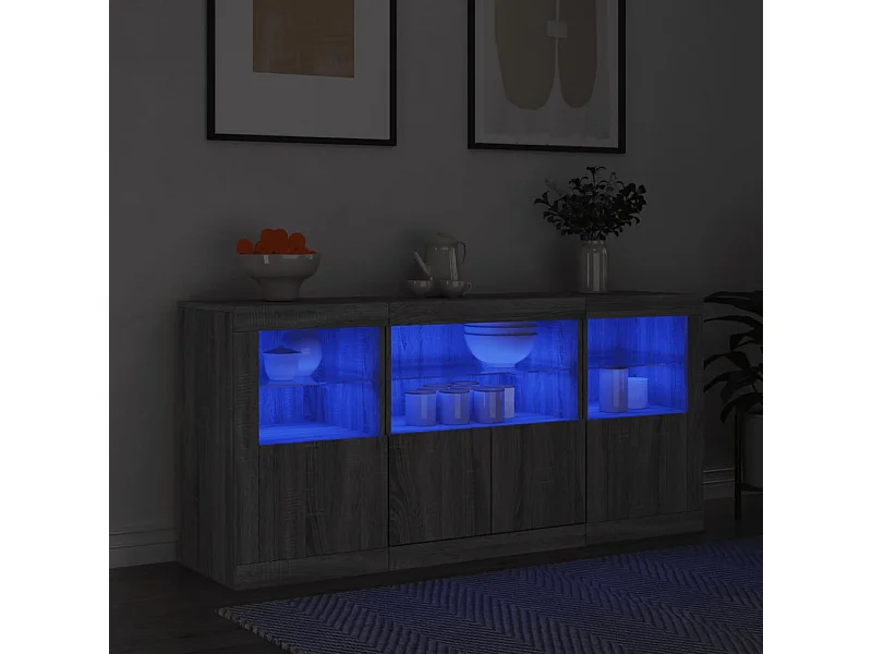 Credenza | Buffet | Armadio con Luci LED Grigio Sonoma 142,5x37x67 cm