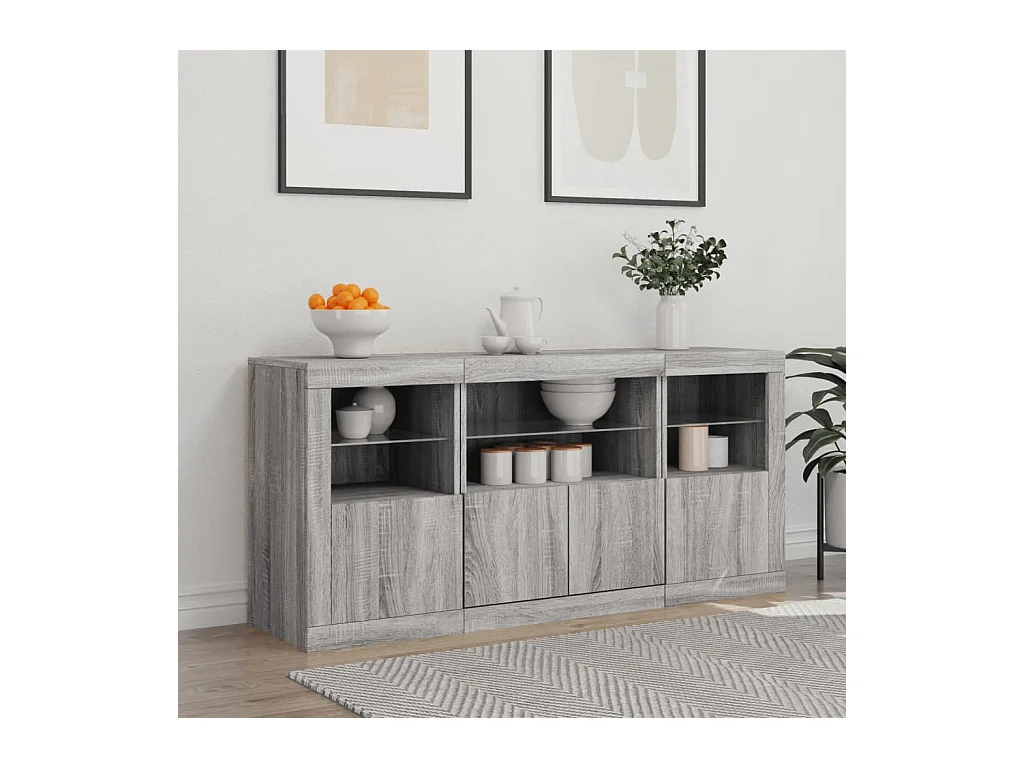 Credenza | Buffet | Armadio con Luci LED Grigio Sonoma 142,5x37x67 cm